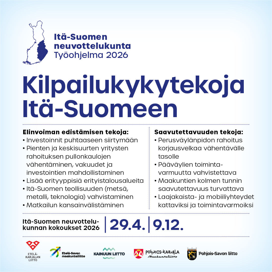 Itä-Suomen neuvottelukunnan työohjelma vuodelle 2026.